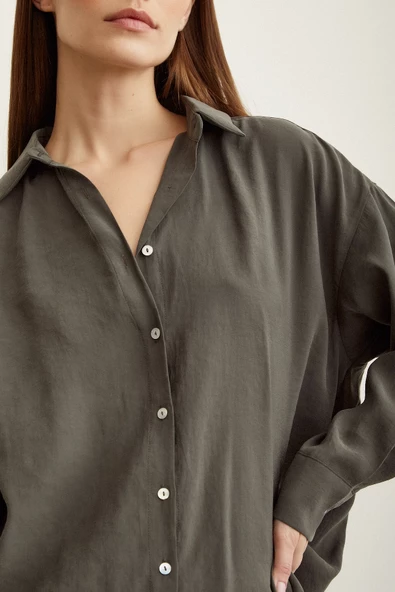 Basic Modal Gömlek Haki - Resim 3