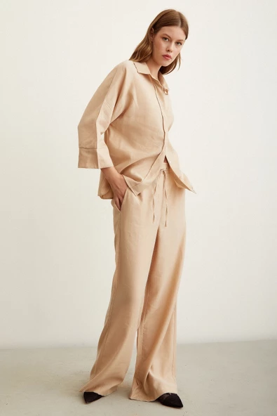 Beli Lastikli Pantolon Bej - Resim 2