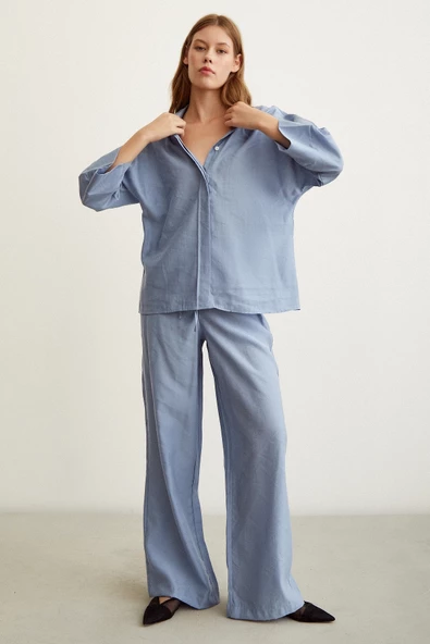 Beli Lastikli Pantolon Mavi - Resim 4