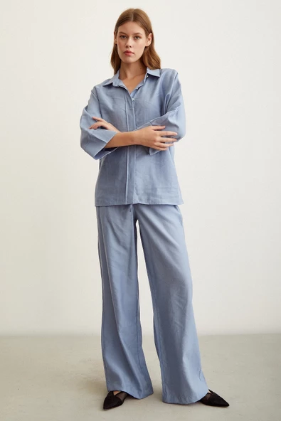 Beli Lastikli Pantolon Mavi - Resim 3