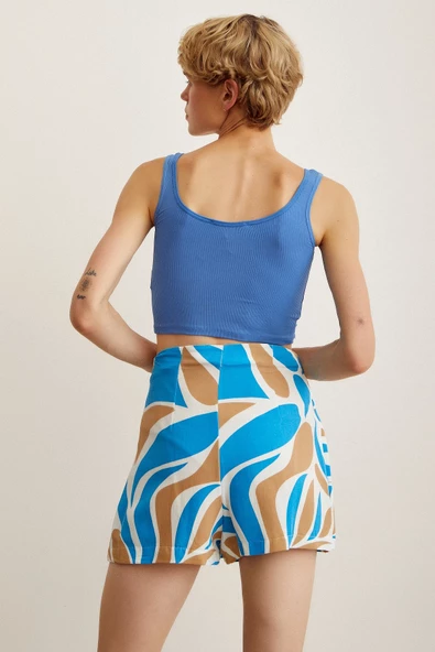 Askılı Crop Bluz Mavi - 6