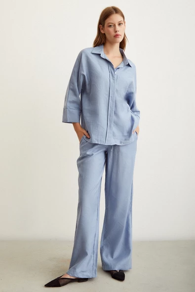 Beli Lastikli Pantolon Mavi - Resim 2