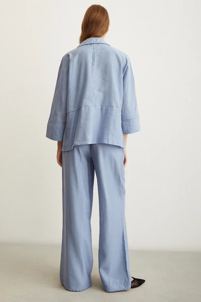 Beli Lastikli Pantolon Mavi - Resim 6