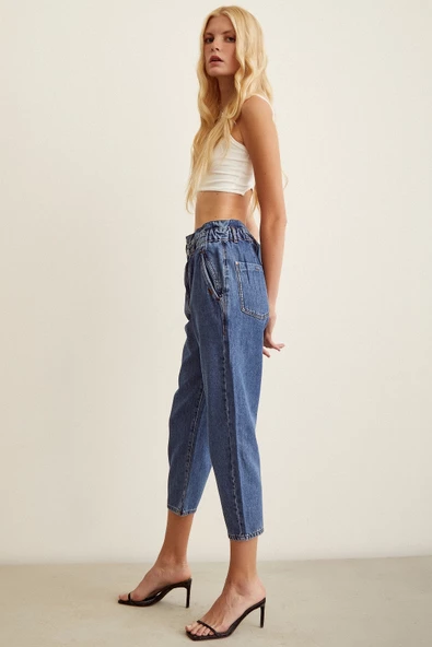 Beli Lastikli Mom Jean Mavi - 4