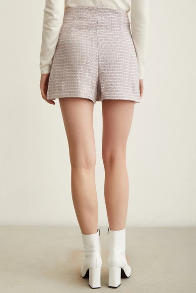 Kırçıllı Yırtmaçlı Şort Etek Lila - Resim 6