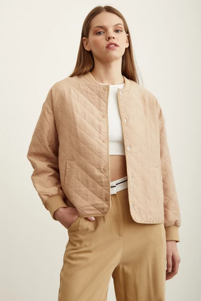 Bomber Kapitone Ceket Bej - 3