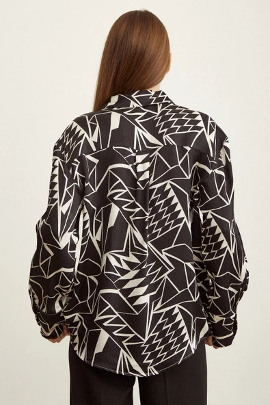 Bürümcük Kabartma Desenli Gömlek Siyah - Resim 2