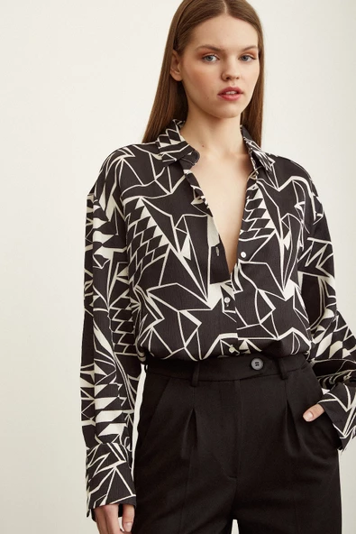 Bürümcük Kabartma Desenli Gömlek Siyah - Resim 6