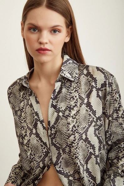 Yılan Desen Saten Gömlek Taş - Resim 6