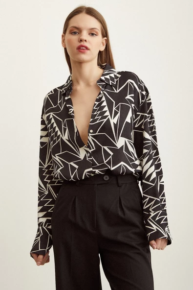 Bürümcük Kabartma Desenli Gömlek Siyah - Resim 3