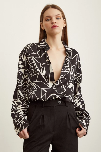 Bürümcük Kabartma Desenli Gömlek Siyah - Resim 5