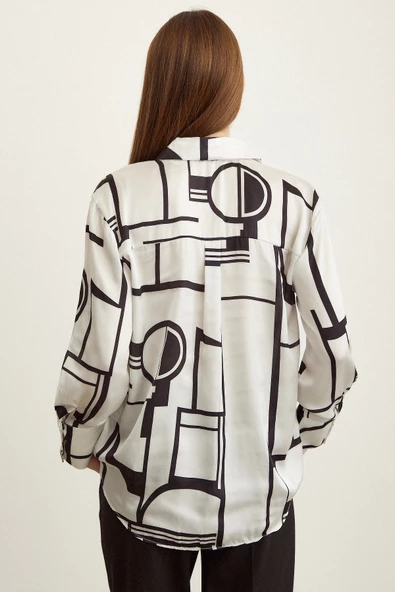 Çizgili Saten Gömlek Kemik - Resim 4