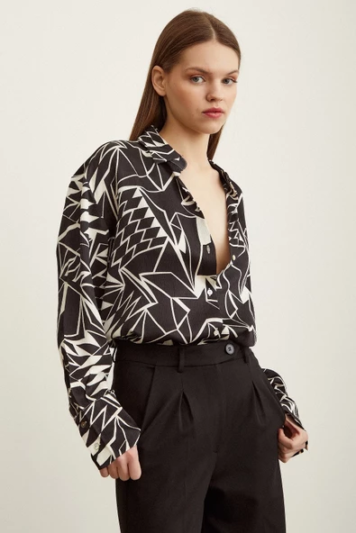 Bürümcük Kabartma Desenli Gömlek Siyah - Resim 4