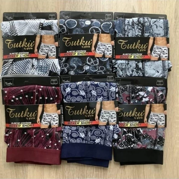 TUTKU 0119 ERKEK DESENLİ LİKRALI BOXER 6 ADET - 2