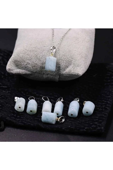 Akuamarin Aquamarine Taşı Doğal Taş Kolye (SİLİNDİR DAR KESİM)