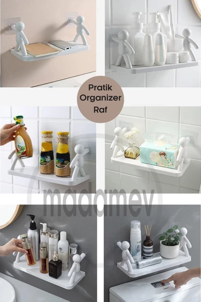 4'lü Kendinden Yapışkanlı Craft Banyo Rafı Baharatlık Mutfak Organizer Duvara Monte Raf Düzenleyici - 5
