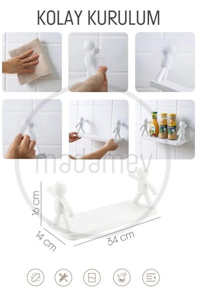 4'lü Kendinden Yapışkanlı Craft Banyo Rafı Baharatlık Mutfak Organizer Duvara Monte Raf Düzenleyici - 4