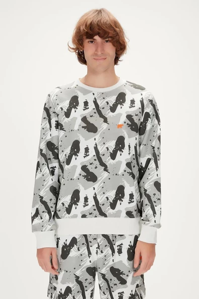 Bad Bear Hardy Crewneck Off-white Beyaz Baskılı Erkek Sweatshirt 23.02.12.015OFF-WHITE