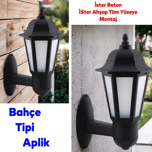 Sokak Bahçe Duvar Aplik Lamba Aydınlatma Lale Bahçe Armatürü Yandan Montaj E27 Duy Siyah Plastik - Resim 5