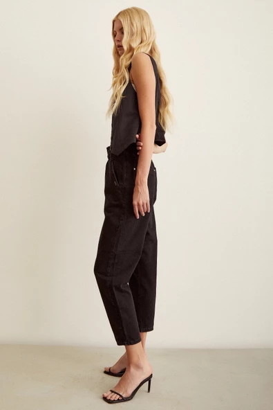Beli Lastikli Mom Jean Siyah - 4