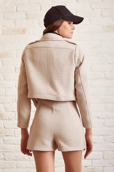 Astarlı Örme Kısa Ceket Krem - 6