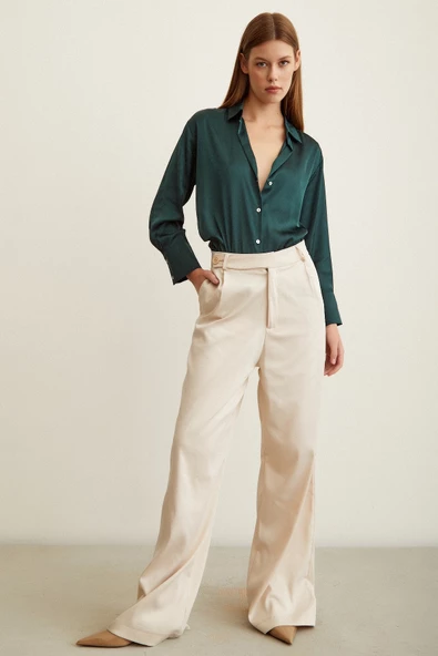 Basic Saten Gömlek Koyu Yeşil - Resim 5