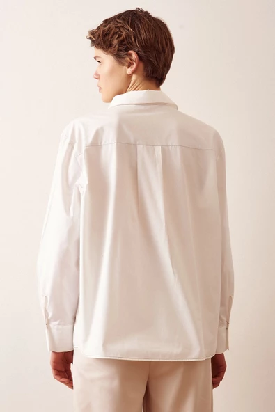Pamuklu Klasik Gömlek Ekru - Resim 6