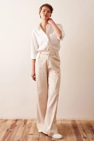 Pamuklu Klasik Gömlek Ekru - Resim 4