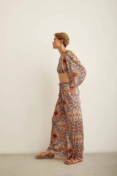 Desenli Salaş Pantolon Gold - Resim 3