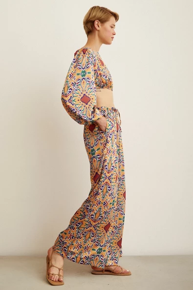 Desenli Salaş Pantolon Gold - Resim 2