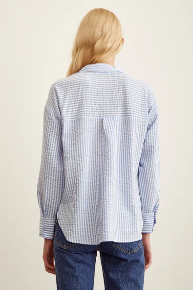Çizgili Gömlek Mavi - Resim 4
