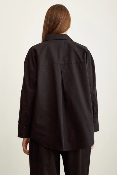 Poplin Gömlek Siyah - Resim 4