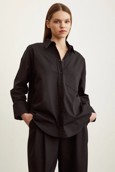Poplin Gömlek Siyah - Resim 5