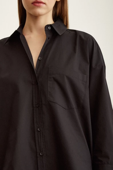 Poplin Gömlek Siyah - Resim 6