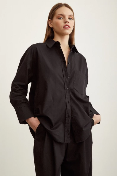 Poplin Gömlek Siyah - Resim 2