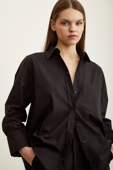 Poplin Gömlek Siyah - Resim 3