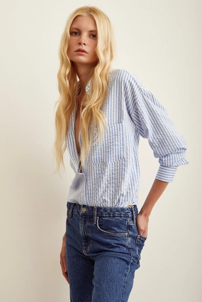 Çizgili Gömlek Mavi - Resim 6