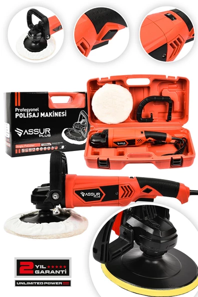 Assur Plus 6 Kademeli Devir Ayarlı Polisaj Zımpara Pasta Cila Makinası 1300 Watt 180mm Kırmızı