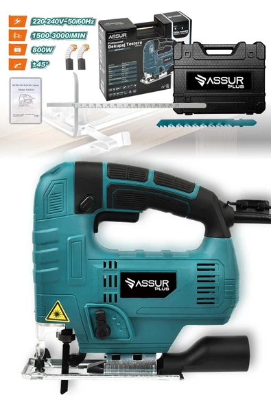 Assur Plus Professional Devir Ayarlı Dekupaj Bıçkı Testere Makinası Bakır Sargılı 800 W Mavi