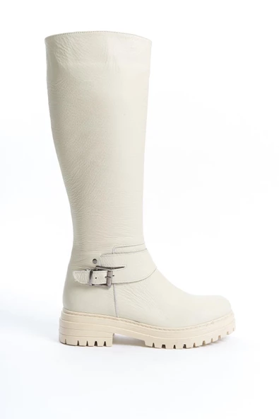 Wers Bej Mat Hakiki Deri Fermuarlı Günlük Çizme - 4