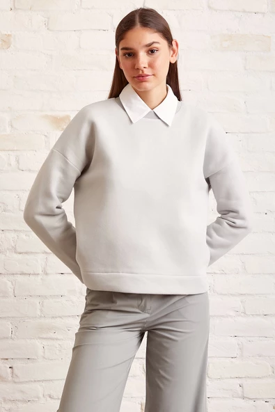 Bisiklet Yaka Oversize Sweatshirt Mavi - 4