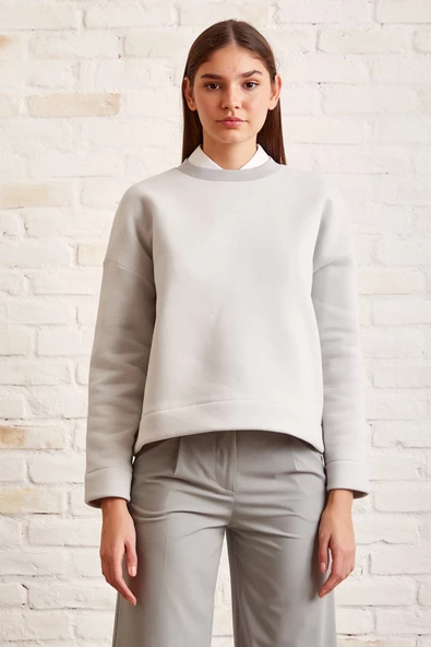 Bisiklet Yaka Oversize Sweatshirt Mavi - 2
