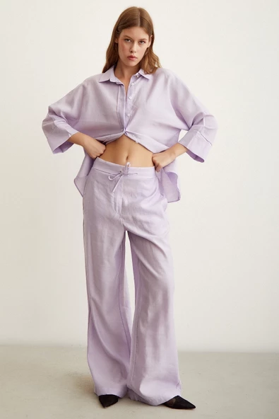 Beli Lastikli Pantolon Lila - 3