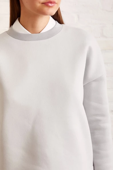 Bisiklet Yaka Oversize Sweatshirt Mavi - 3