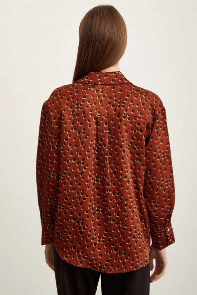 Puantiye Desenli Saten Gömlek Açık Kahve - Resim 4