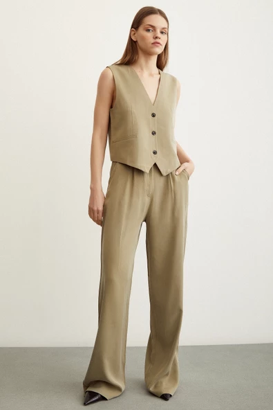 Geniş Paça Pantolon Haki - Resim 3