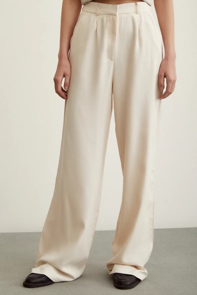Geniş Paça Pantolon Krem - 4