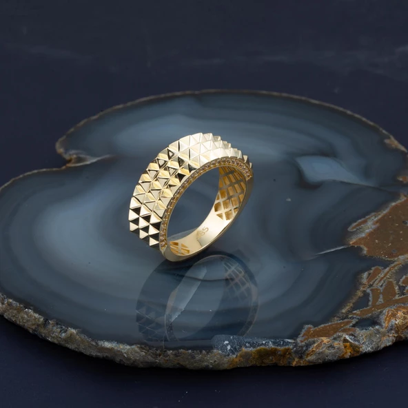 Modern Tasarım 14 Ayar Sarı Altın Yüzük - Resim 4