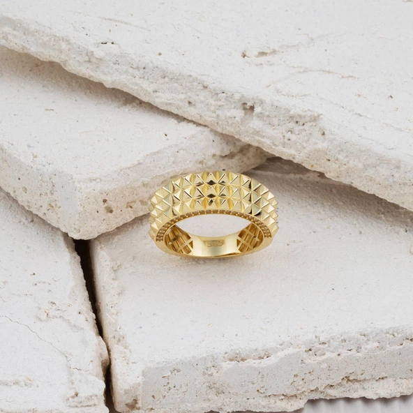 Modern Tasarım 14 Ayar Sarı Altın Yüzük - Resim 3