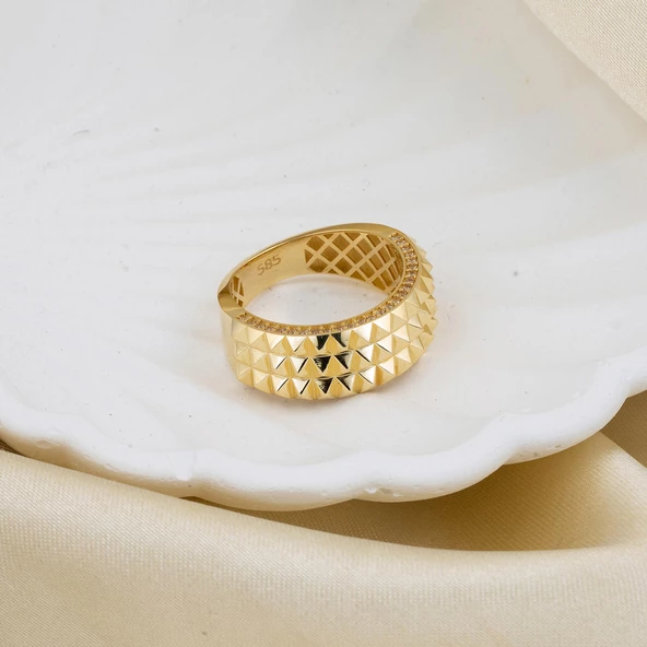 Modern Tasarım 14 Ayar Sarı Altın Yüzük - Resim 5